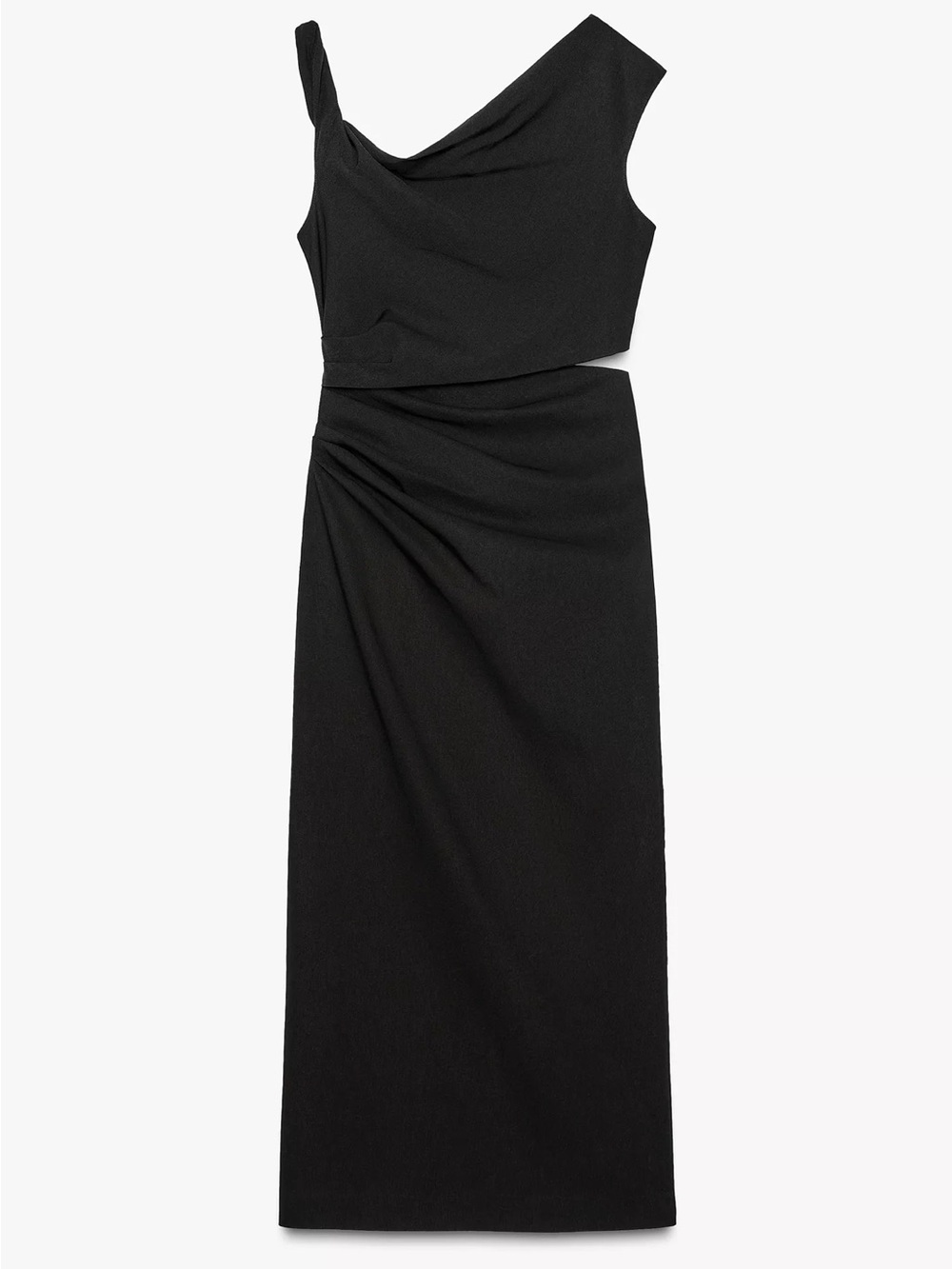 Zara One-Shoulder Black Cutout Midi Dress- ZW Collection